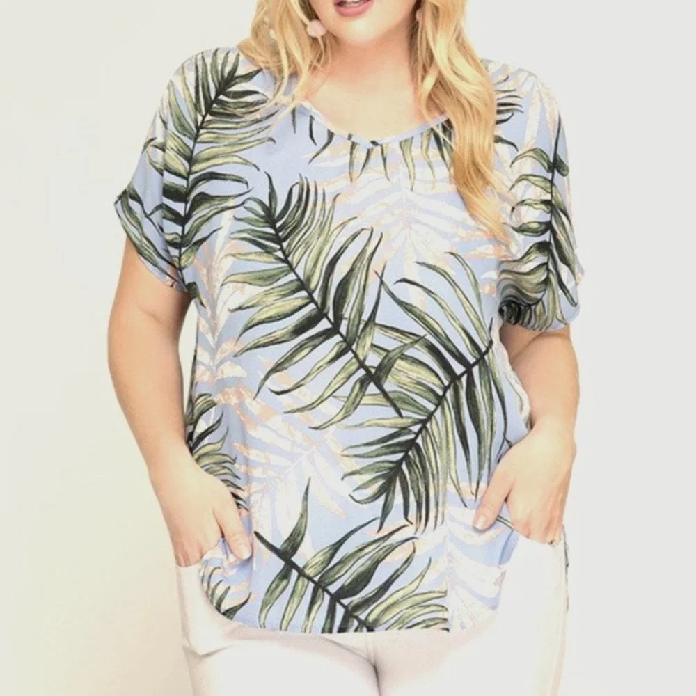 XL Blue Palm Blouse - Picture 5 of 5